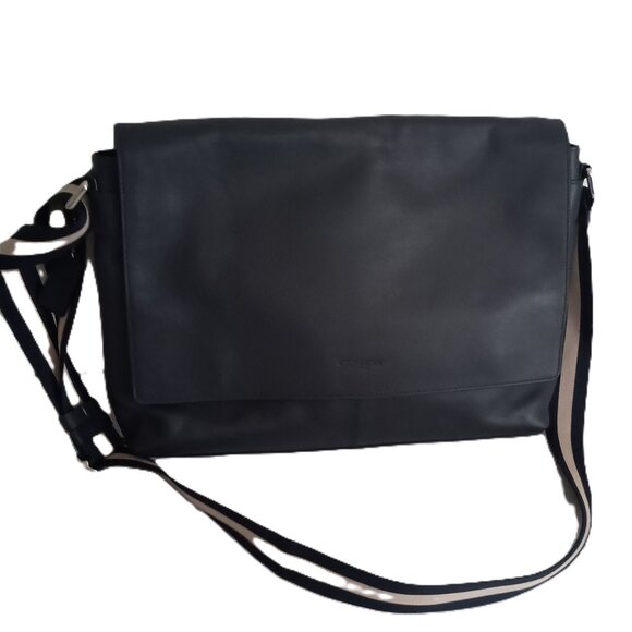 Coach Navy Blue Pebbled Charles Leather Messenger Bag F54792 Excellent Condition - Picture 1 of 15